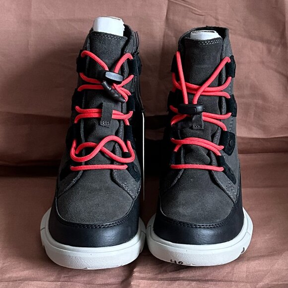 Sorel Kids Explorer Lace Waterproof Boots US 1 Jet Black Fur Winter Boot - Picture 4 of 6